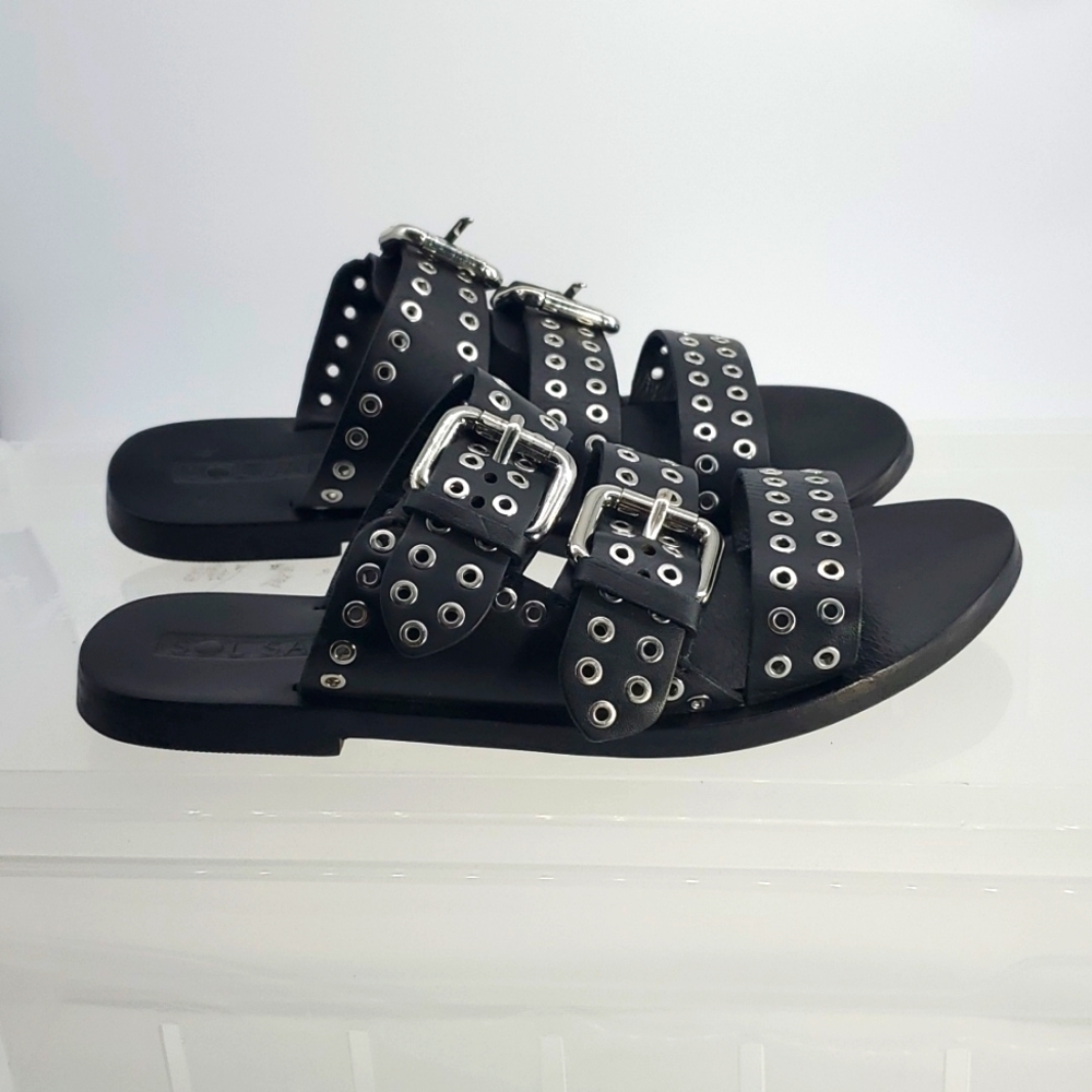 Sol Sana Leather Buckle Slide Sandal EU 36